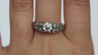 1920s Art Deco 18K White Gold .45ct Old European Brilliant Cut Diamond Engagement Ring