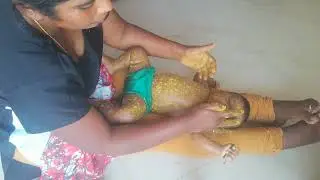 #Newborn baby's ki body massage ma babu ki sunni pindi tho body massage chesannu... 😍😍😘