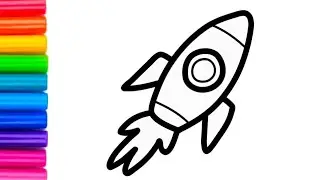 Cute Rocket 🚀🌈 Drawing Painting Colouring for kids, Toddlers || Easy step by step Colourful Drawing.