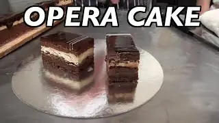 Opera Cake, a French sponge cake soaked in coffee syrup, with French Chef Julien.