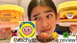 Reviewing PeachyBbies slimes!! Honey bee cake, edible cookie dough snow fizz texture.