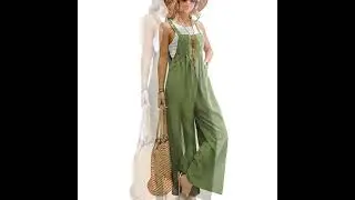 Women Long Bib Pants Overalls Casual Loose Rompers Jumpsuits With Pockets