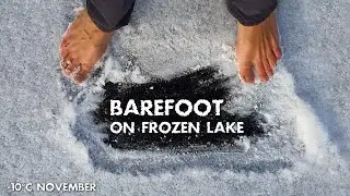 barefoot on snowy frozen lake
