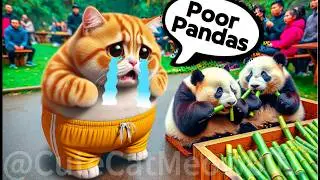Cat Helps Pandas Eat Better😹🐼🎋#cat #cute #catlover