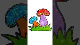 DIY glittrr poison mushrooms in grass #kids #glitter #kidsart #musroom #easyart
