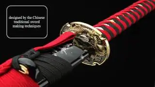 Platinum Handmade Samurai Sword - Red Handle Golden Dragon Video