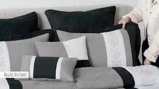 Chic Home 8 Piece Embroidery Comforter Set, Queen, Livingston Black