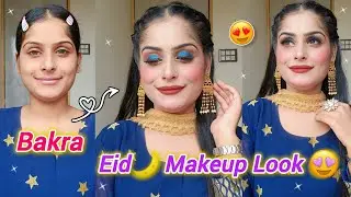 Bakra Eid🌙 Makeup Look 💙 || Blue Glitter Smokey Eye Tutorial || Spark Beauty