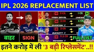 IPL 2026 Replacement Players - 3 Big Replacement by RCB,LSG & KKR | IPL Replacement Players 2026