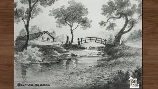 How to draw river side cabin in a landscape art for beginners || Very easy pencil tutorial art