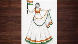 Republic Day Drawing Easy Steps/ How to draw 26 January Drawing Easy Step/Traditional Girl Drawing 