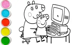 Peppa Pig Computer Drawing Painting Colouring for kids, Toddlers Easy step by step Colourful Drawing