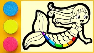 Sand Painting Drawing and Coloring Mermaid Girl Lila Swimming | Animated Pictures for Children
