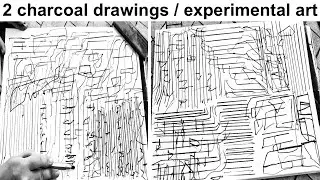 2 Abstract charcoal drawings / Drawing techniques / With and without a ruler