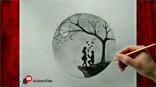 pencil sketch romantic propose scenery ll how to draw romantic couple under love tree ll