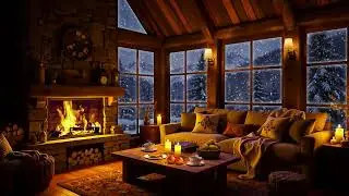 Cozy Winter Cottage Ambience ❄️ Smooth Jazz, Crackling Fireplace & Blizzard Sounds for Relax, Sleep