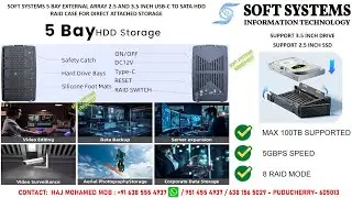 Soft Systems 5 Bay External Array 2.5 and 3.5 Inch USB to SATA HDD RAID Case