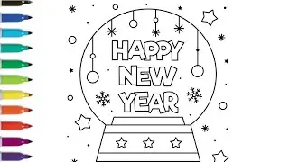 Happy New Year Drawing 🎉 | Easy Drawing & Coloring  panting Art drawing for kids 