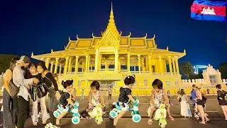 Local Cambodians and Foreign Tourists Explore the Royal Palace Area | Phnom Penh Walking Tour