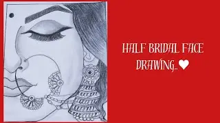how to draw easy half bridal face//how to draw bride//step by step