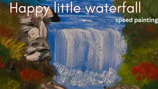 Happy Little Waterfall | Bob Ross&ndash;Inspired Oil Painting (Speed Paint)
