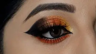Easy & Simple Eye Makeup | Gold & Orange Eye Makeup | Simple Cat Eye Look
