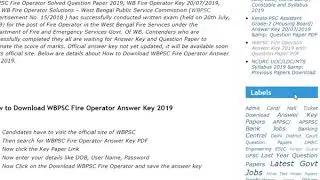 WBPSC Fire Operator Answer Key 2019 with Question Paper PDF