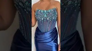 Strapless Prom Dress with Beaded Semi-Sheer Corset Bodice and Metallic Stretch Knit Mermaid Skirt
