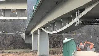 Elbe und Bahnbr&uuml;cke in Bad Schandau -Vorbereitungen f&uuml;r Behelfsbr&uuml;cken