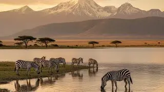 Zebra di Tepi Danau! Keindahan Alam Liar yang Menenangkan di Bawah Pegunungan Megah