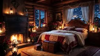 Cozy Cottage Bedroom Ambience 🌸 Cracking Stove & Soft Winter Mood