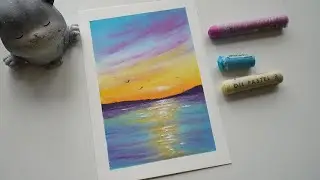 Oil Pastel Drawing for beginners - Sunset lake