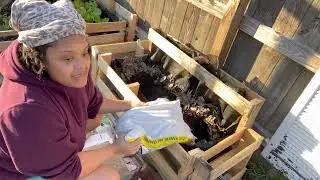 Filling our new raised garden bed we made out of heat treated pallets :)