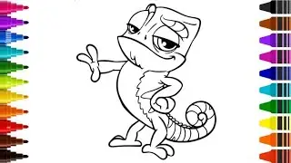 How to colour PASCAL the chameleon from tangled, let's colour together with kids drawing
