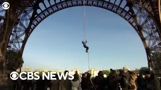 French athlete sets world record for rope climbing at Eiffel Tower