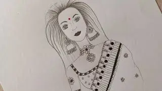 Newly indian bride drawing easy in beautiful saree || traditional bridal drawing on karwa chauth