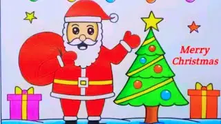 Merry Christmas Drawing Easy / Santa Claus Drawing / Christmas Tree Drawing / Merry Christmas Poster