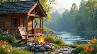 Spring Forest Riverside Relaxation | Cozy Fire Pit, Nature Ambience & Birdsong