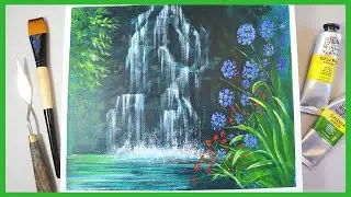 Forest Waterfall🌳Easy Acrylic Painting for Beginners🎨Waterfall Acrylic Painting Tutorial