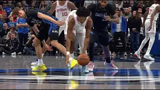 Cooper Flagg intentionally trips Amen Thompson to prevent a fastbreak. Flagrant-1 upon review