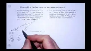 Calculate Distance off by two bearings at time of second bearing and also abeam using Law of sines