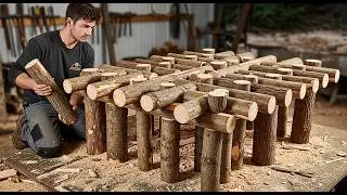 See What This Guy Did With Small Logs to Make Table || Incredible Unique Idea
