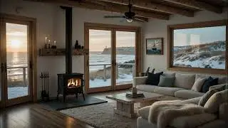 Cozy Ocean Home Fireplace 🔥🌊 | Winter Waves & Warm Firelight for Relaxation