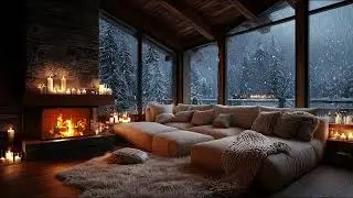 Cozy Snowy Cabin Fireplace ❄️ Soft Piano Music for Deep Sleep, Relaxation & Winter Peace