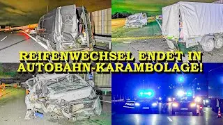 +++ REIFENWECHSEL AUF AUTOBAHN ENDET IN CRASH +++ TRANSPORTER KRACHT IN 2 KLEINBUSSE | TR&Uuml;MMERFELD