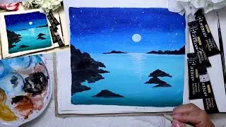 GOUACHE PAINTING MOONLIGHT under my skillshare tutorial #gouache #moonlight #khadipaper #khadi