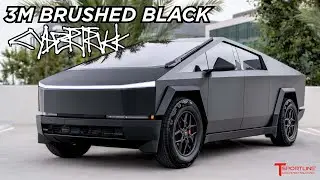 Cybertruck Wrapped in 3M Brushed Metallic Black + Orange Calipers | 20
