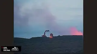 Iceland Volcano: View from Hagafell of Digger Working on the Berm, 5 4 24