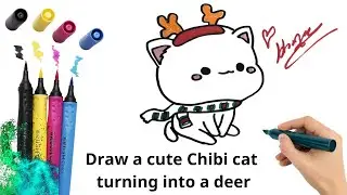 Draw a cute Chibi cat turning into a deer | Draw Chibi #drawing #Chibi