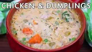 Deep Seared Chicken Thighs in a Rich Creamy Broth With Fluffy Dumplings